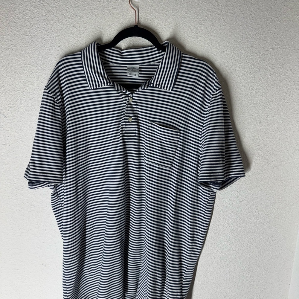 Brooks Brothers Navy and White Striped Polo Shirt